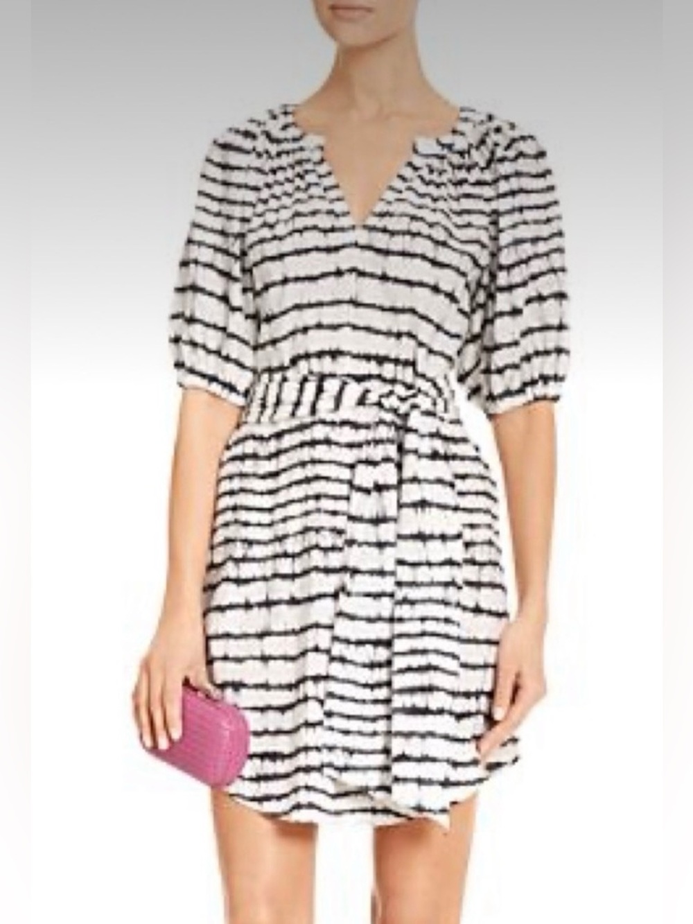 Diane von Furstenberg Keoni Tie Dye Puff Sleeve Striped Dress Sz 0